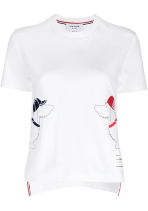 Thom Browne dog-embroidered cotton T-shirt - White