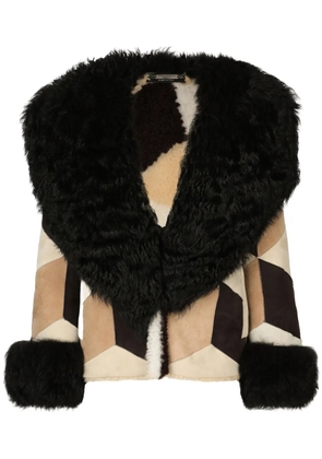 Dolce & Gabbana patchwork-design long-sleeve coat - Neutrals