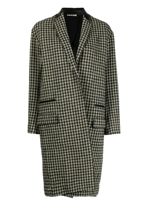 Celine Pre-Owned leather lapel houndstooth midi coat - Brown