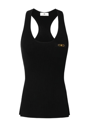 Elisabetta Franchi ribbed breast pocket top - Black