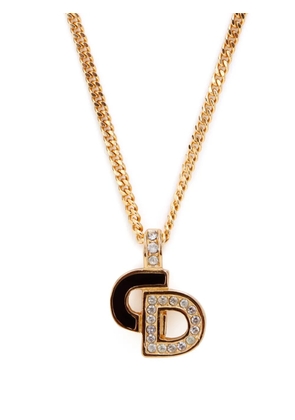 Christian Dior Pre-Owned rhinestone-embellished enamel detail CD pendant necklace - Gold