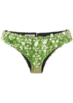 Miu Miu embroidered beaded silk briefs - Green