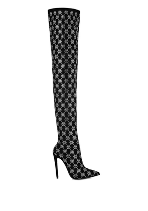 Philipp Plein logo-rhinestone boots - Black