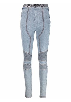 Philipp Plein logo-waistband denim leggings - Blue