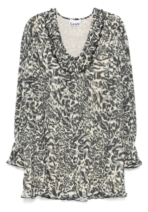GANNI printed pleated mini dress - Black