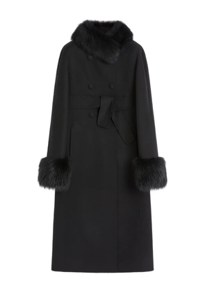 Valentino Garavani faux fur-trimmed double-breasted coat - Black