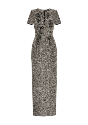 Oscar de la Renta floral-detail tweed maxi dress - Black