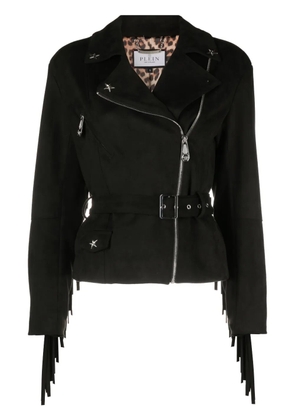 Philipp Plein star studded fringed biker jacket - Black
