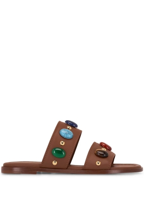 Gianvito Rossi embellished flat leather sandals - Brown