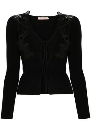 TWINSET lace-panels ribbed-knit cardigan - Black
