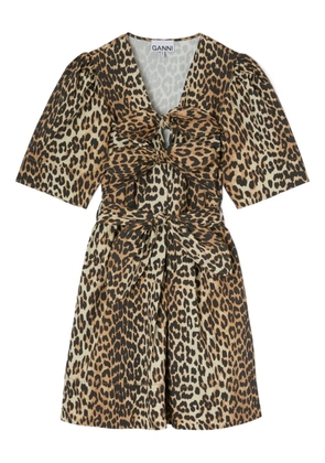 GANNI knot leopard-print dress - Brown