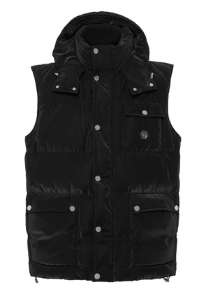 Philipp Plein logo-appliqué hooded puffer gilet - Black