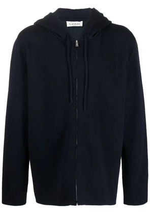 Lanvin logo-embroidered knit wool-blend hoodie - Blue