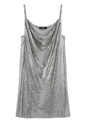 Versace cowl-neck mesh mini dress - Silver