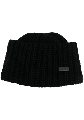Saint Laurent logo-plaque chunky knit cashmere beanie - Black