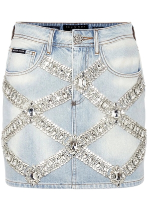 Philipp Plein denim brooch mini-skirt - Blue