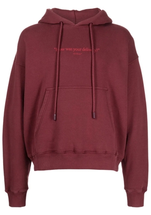 Off-White slogan-print cotton hoodie - Red