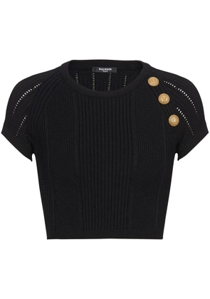 Balmain 3-Button knitted crop top - Black