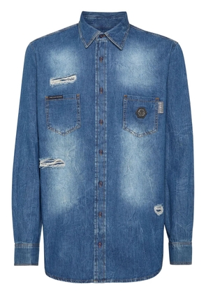Philipp Plein distressed-effect denim shirt - Blue