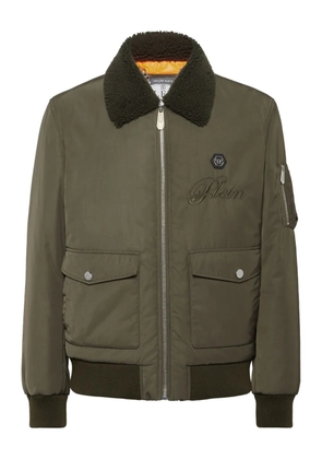 Philipp Plein shearling-collar embroidered bomber jacket - Green