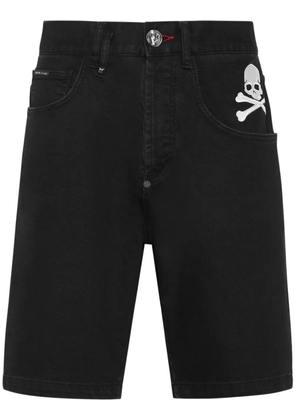 Philipp Plein skull-embroidered denim shorts - Black
