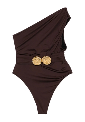 Balmain asymmetric swimsuit - Brown
