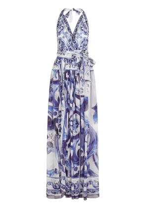 Dolce & Gabbana Majolica-print chiffon maxi dress - White