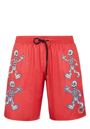 Philipp Plein skeleton-print swim shorts - Red