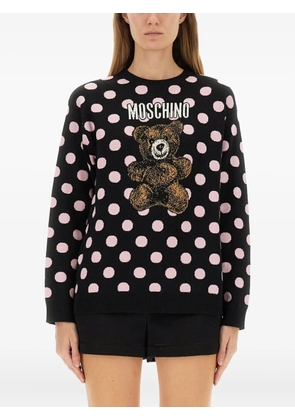 Moschino polka-dot pattern teddy-embellishment sweater - Black