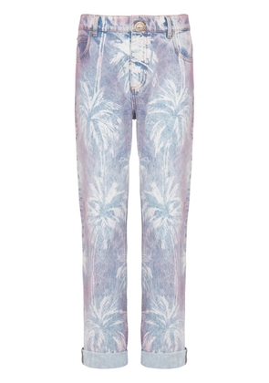 Balmain palm tree-print boyfriend jeans - Blue