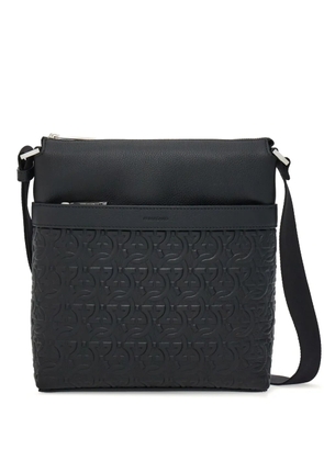 Ferragamo Gancini-embossed leather messenger bag - Black