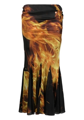 Balmain fire-print draped midi skirt - Black