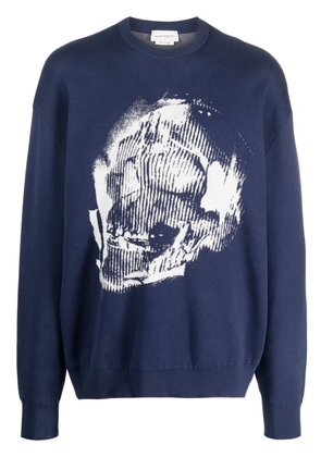 Alexander McQueen Skull Graffiti jacquard-knit jumper - Blue