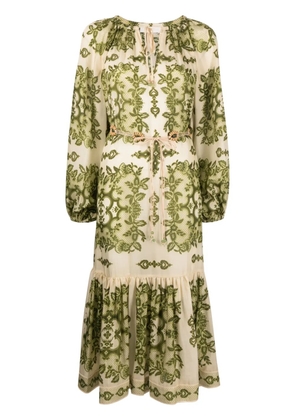ZIMMERMANN Raie floral-print belted dress - Green