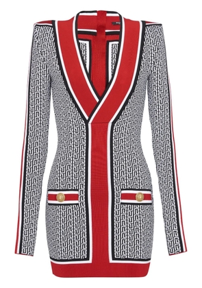 Balmain V-neck monogram knitted minidress - Black