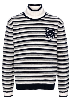 Maison Kitsuné fox head intarsia striped jumper - Blue