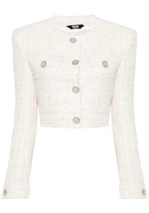 GCDS cropped tweed jacket - White
