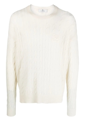ETRO Pegaso-motif cable-knit jumper - White