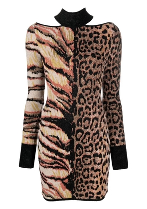 Roberto Cavalli animal-print knitted midi dress - Neutrals