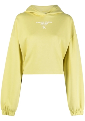 Calvin Klein Jeans logo-print cropped hoodie - Yellow