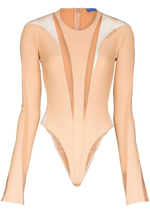 Mugler panelled long-sleeve sheer bodysuit - Neutrals