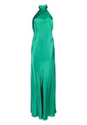 Michelle Mason backless halter-neck tie gown - Green