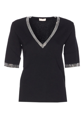 LIU JO crystal-embellishment V-neck T-shirt - Black