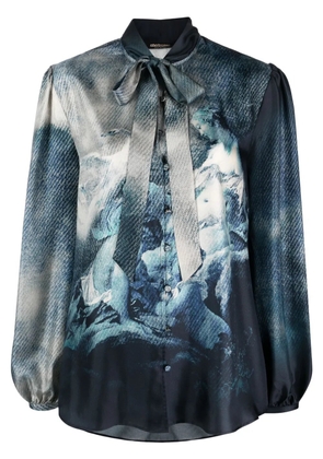 Roberto Cavalli graphic-print silk blouse - Blue