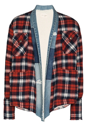 Greg Lauren plaid flannel and denim cardigan - Blue