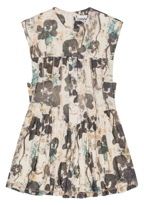 GANNI floral-print dress - Neutrals