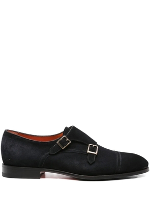 Santoni double-buckle suede monk shoes - Blue