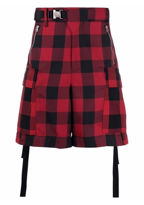 sacai check-print belted cargo shorts - Red