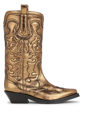 GANNI embroidered metallic-effect Western boots - Gold