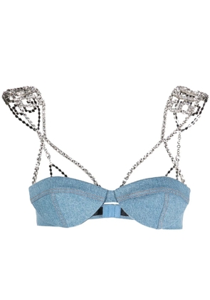 GCDS embellished-strap denim bralette top - Blue